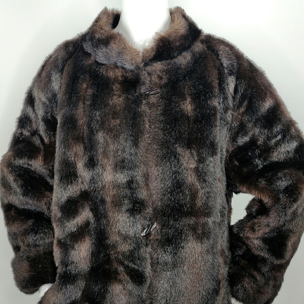 Vintage Faux Fur Reversible Trench Coat Mink Tan - Picture 6 of 8